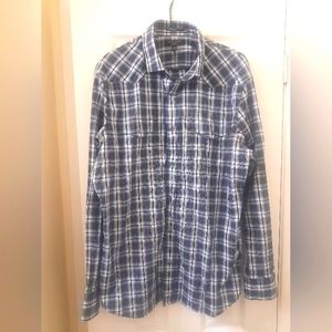 Banana Republic - Mens Casual Button Down Shirt - Large - Blue/Black Plaid